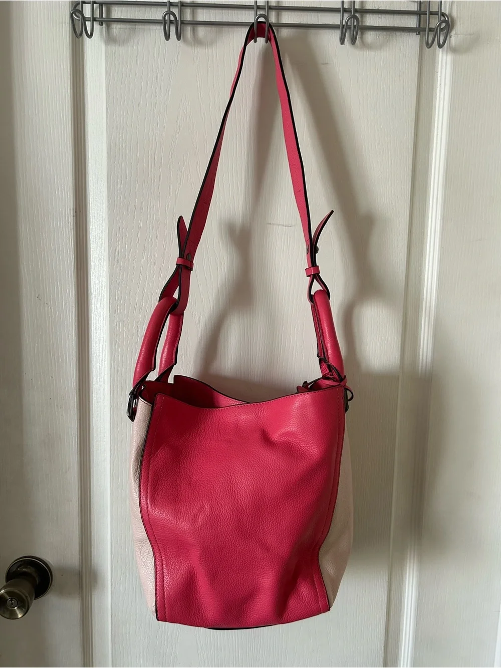 Heather's Closet Convertible Two Tone Pink Bucket Flower Pebbled Shoulder Bag